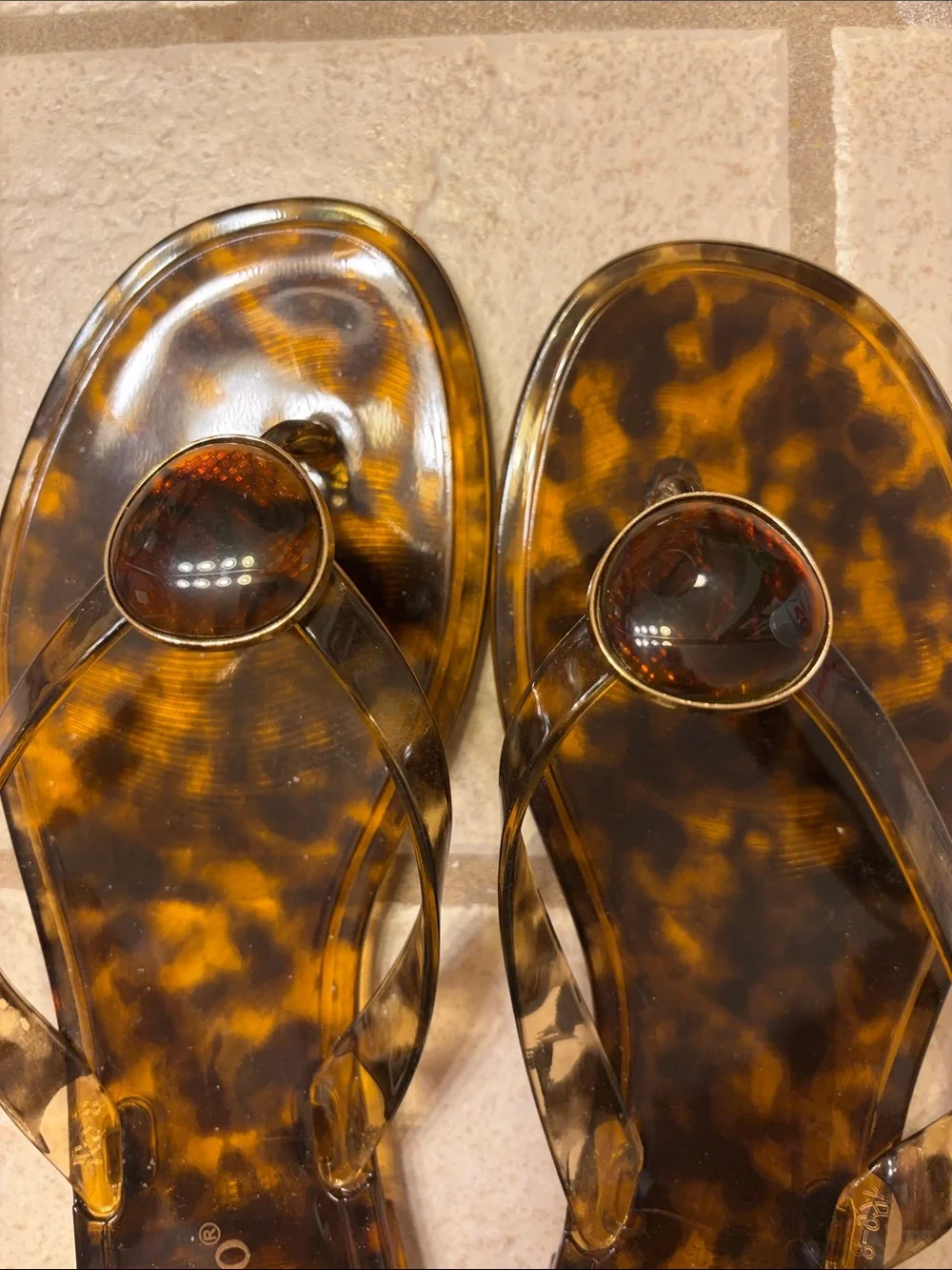 BAMBOO Tortoiseshell Jelly Flip Flop Sandals - Brown